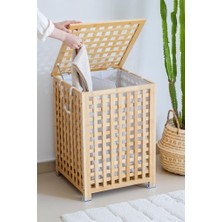 Digithome Bambu Bölmeli Çamaşır Sepeti 62X45 cm Kulplu Taşınabilir bezli