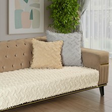 Latuda Home Ponela Bohem Ponponlu Koltuk Örtüsü Krem 90x200 cm Jakar Kumaş Modern Desen Hava Geçirgen