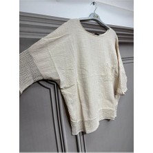 Kadın Oversize Fileli %100 Keten Bluz