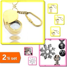 Hereveoyuncak Pirinç Büyüteç Anahtarlık Model 2 + Çok Amaçlı Kar Tanesi Anahtarlık Açacak - 2li Set Q9Z8C9