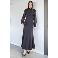 Gülseli Kadın Sırt Fermuarlı Kollar Tüllü Abiye P-00019797