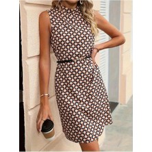 Faylora Kadın Balıkçı Yaka Kolsuz Desenli Dalgıç Elbise