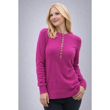 Sibel Günay Butik Kadın Fuşya Pembe Düğme Detaylı Standart Beden Triko Kazak