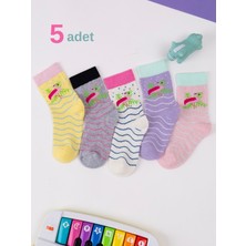 Hobins Sportswear & Company 5 Çift Flamingo Desenli Bebek Çorap ve Çocuk Çorabı Özel Kız Çorap Serisi Sarı,gri,krem,pembe,krem