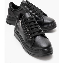 Ccway Kadın Bağlı Fermuarlı Ayakkabı; Siyah Cilt