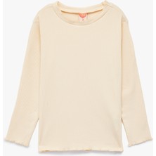 Koton Bisiklet Yaka Fırfır Detaylı Pamuklu Basic Uzun Kollu Tişört