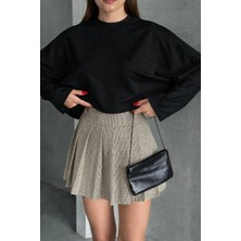 Esila Moda Kadın Siyah Salaş Kesim Basic Sweat