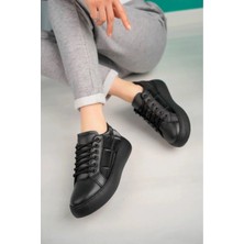 Erceka Paraşüt Model Bağcıklı Kadın Günlük Spor Ayakkabı Sneakers Siyah Renkli Ortopedik Tabanlık