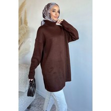 Julude Gülseli Balıkçı Yaka Yırtmaçlı Tesettür Triko Tunik P-00019890