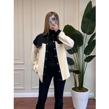 Alyalis Butik Triko Garnili Kot Gömlek - Siyah/ekru