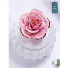YNSK Luxury | Flowers | Kapaklı Çiçekli Dekoratif Seramik Saklama Kutusu / Takı Kutusu