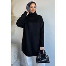 Julude Gülseli Balıkçı Yaka Yırtmaçlı Tesettür Triko Tunik P-00019890