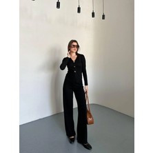 Esila Moda Kadın Siyah Düğmeli Fitilli Ikili Takım