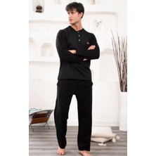 Tuba Pelin Erkek  Patlı Jakarlı Kalın Pijama TAKIMI-SIYAH-6211