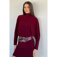 Gülseli Yarasa Kol Kemerli Elbise P-00019765