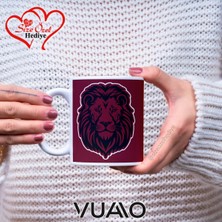 Vuao Kişiye Özel Aslan Pençeli Kupa Mug: Isim, Numara ve Figür Baskılı Kahve Bardağı - Sarı Kırmızı 1905 -T3