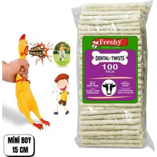 Freshy Dental Twists Beyaz Burgu Çubuk 100'LÜ 600 gr ve Çığlık Atan Horoz Oyuncak