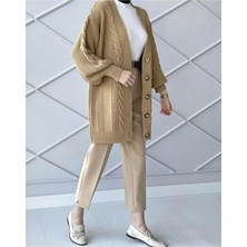 Lugmo Kadın Triko Hırka Akrilik Iplik 80 cm Saç Örgülü Vizon