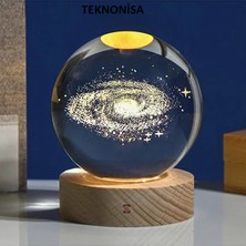 Teknonisa Samanyolu Galaksi Toz Bulutu Ahşap Standlı  Galaxy LED Işıklı Cam Samanyolu Küre