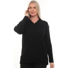 Kadın Uzun Kollu Triko Kazak Bluz Penye Anne Merdiven Yaka Kışlık Mevsimlik Dört Mevsim