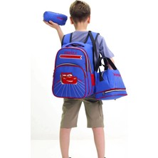 Lugmo 3 Lü Ortaokul Çanta Seti Ilkokul Çantası Komple Astarlı Araba Mavi