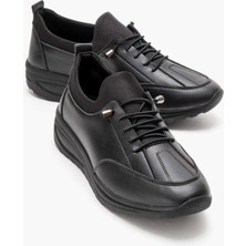 Ccway Kadın Bağlı Fermuarlı Spor Ayakkabı; Siyah Cilt