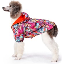 FOURAMOUR Büyük Irk İçi Polarlı Su Geçirmez Köpek Yağmurluğu “Colorful Dog City”