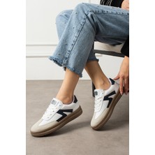 Eformoda Beyaz Lacivert Unisex Kadın Günlük Kullanıma Uygun Sneaker Yumuşak Tabanlı Spor Ayakkabı 501A
