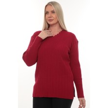 Kadın Uzun Kollu Triko Kazak Bluz Penye Anne Merdiven Yaka Kışlık Mevsimlik Dört Mevsim