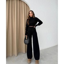 Ys Triko Siyah pantolon ve Parmak Geçmeli Kazak Ikili Takım