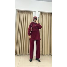 Taşlı Kapişonlu Ikili Takım - Bordo