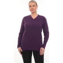 Kadın Uzun Kollu Triko Kazak Bluz Penye Anne Merdiven Yaka Kışlık Mevsimlik Dört Mevsim