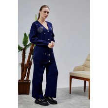 Lugmo Kadın Triko Takım Taşlı Standart Beden Lacivert