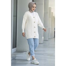 Lugmo Kadın Triko Hırka Taşlı Standart Beden Ekru