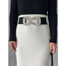 Fiori Gold Tokalı Geçmeli Elastik Kadın Kemeri, Ceket Kemeri, Gömlek Kemeri, Elbise Kemeri