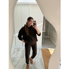 Yakamel Kadın Oversıze Kapüşonlu Eşofman Takımı