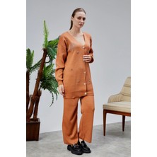 Lugmo Kadın Triko Takım Taşlı Standart Beden Tarçın