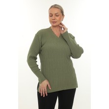 Kadın Uzun Kollu Triko Kazak Bluz Penye Anne Merdiven Yaka Kışlık Mevsimlik Dört Mevsim