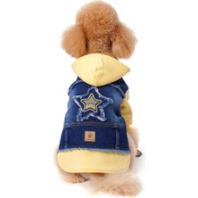 FOURAMOUR Açık Sarı Kapüşonlu Koyu Yıkama Denim Köpek Ceketi