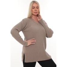 Kadın Uzun Kollu Triko Kazak Bluz Penye Anne Merdiven Yaka Kışlık Mevsimlik Dört Mevsim