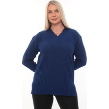 Kadın Uzun Kollu Triko Kazak Bluz Penye Anne Merdiven Yaka Kışlık Mevsimlik Dört Mevsim