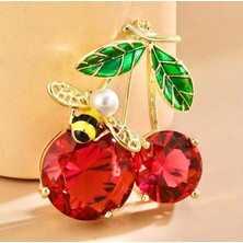 Rachel Silver Zirkon Taşlı Altın Renk Incili Mineli Arı Kiraz Broş