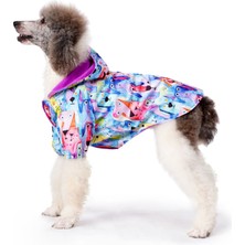 FOURAMOUR Büyük Irk İçi Polarlı Su Geçirmez Köpek Yağmurluğu “Watercolored Dogs”
