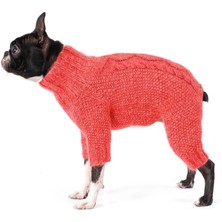 FOURAMOUR El Örgüsü Mercan Rengi Pirinç Desenli Burgu Örgü Köpek Tulumu Regular Fit