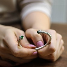 Nusret Takı 925 Ayar Gümüş Yeşil Akik Taşlı Burgu Kollu Erkek Bileziği