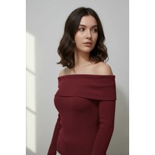 Ys Kadın Madonna Yaka Şardonlu Kırmızı  Bluz