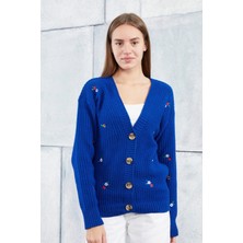 Lugmo Kadın Triko Hırka Çiçek Standart Beden Saks