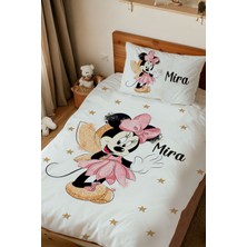Homamia Isme Özel Baskılı %100 Pamuk Tek Kişilik Nevresim Takımı Minnie