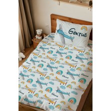 Homamia Isme Özel Baskılı %100 Pamuk Tek Kişilik Nevresim Takımı Uçak