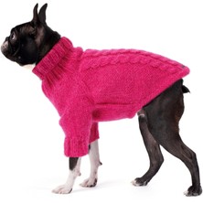 FOURAMOUR El Örgüsü Fuşya Rengi Örgülü Köpek Kazak Regular Fit